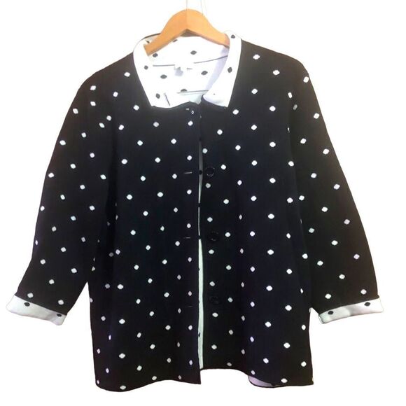 Talbots Sweater/Jacket  Black White Polka Dot Size 1X Stand Up Neck Button Front - Picture 1 of 6